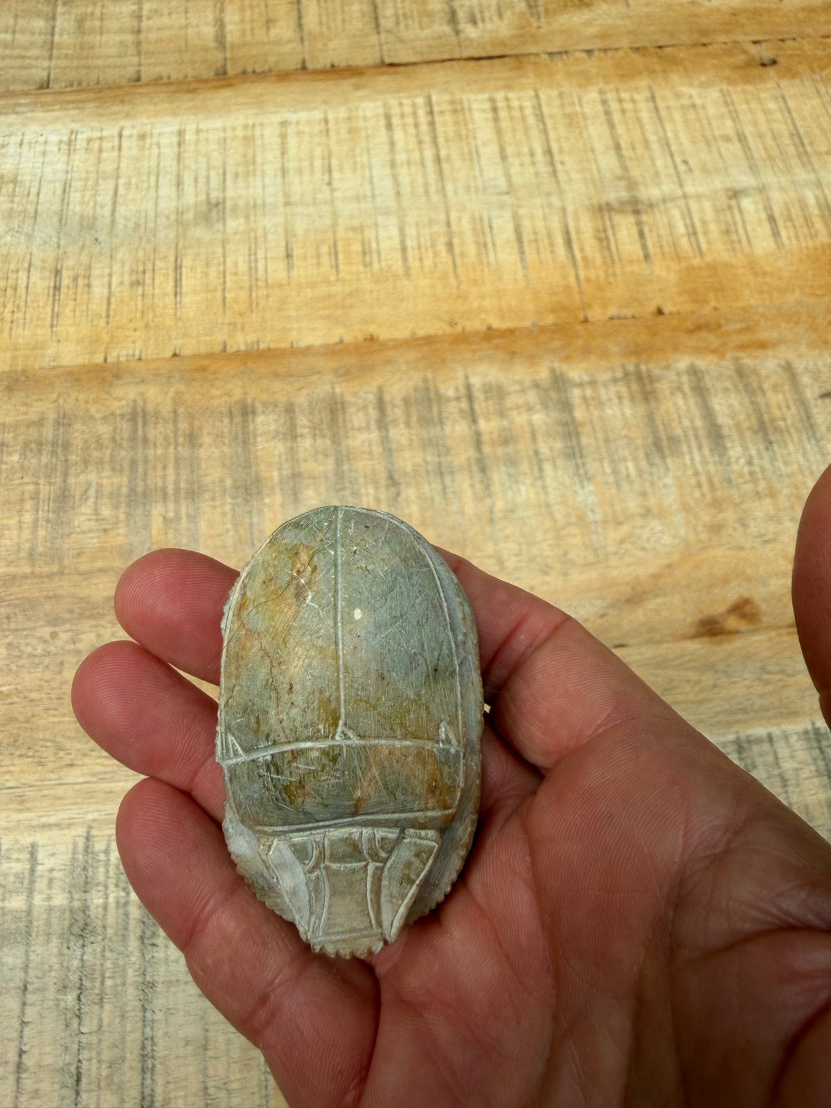 Egyptische Scarabee van Steen met Hiërogliefen, Ophalen of Verzenden, Gebruikt