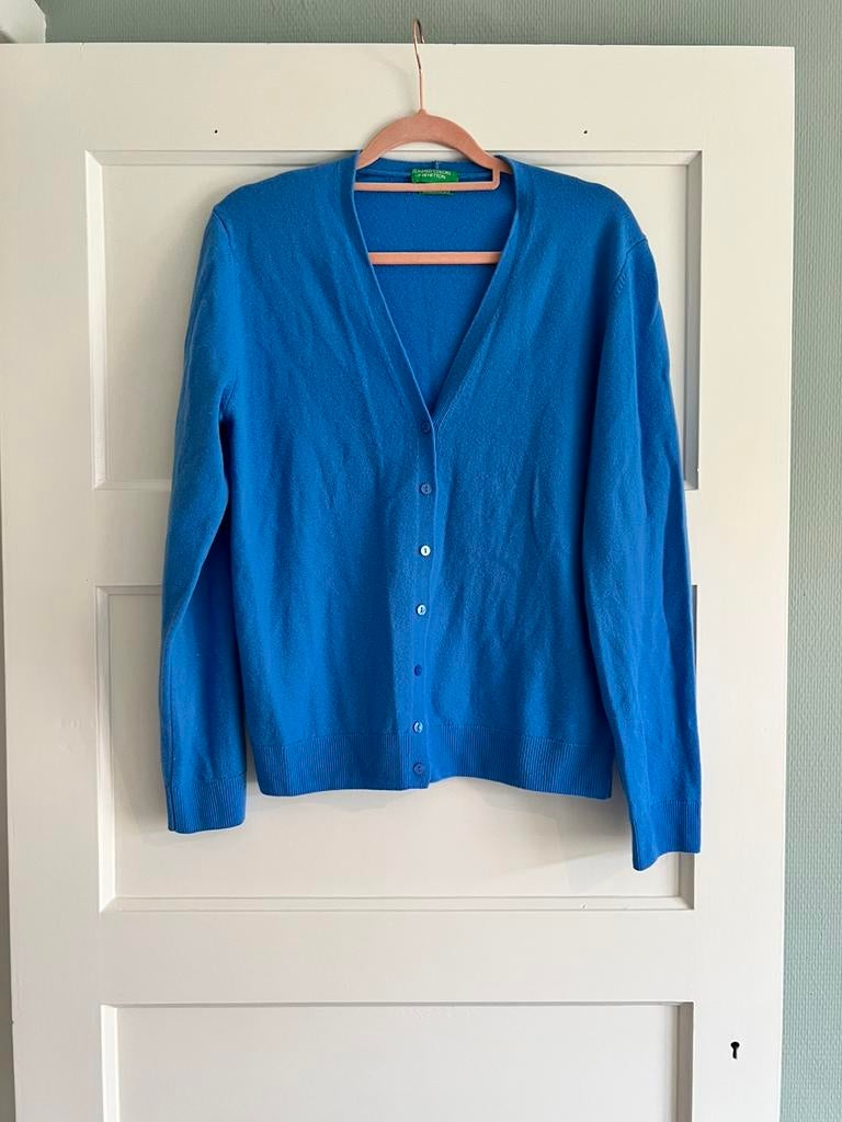 Benetton damesvest, blauw, wol, maat L, Ophalen of Verzenden, Zo goed als nieuw, Maat 42/44 (L), Blauw