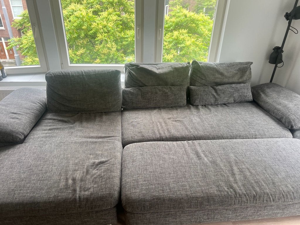 Large L-shaped corner sofa - grey fabric, Ophalen, Zo goed als nieuw, Vierpersoons of meer