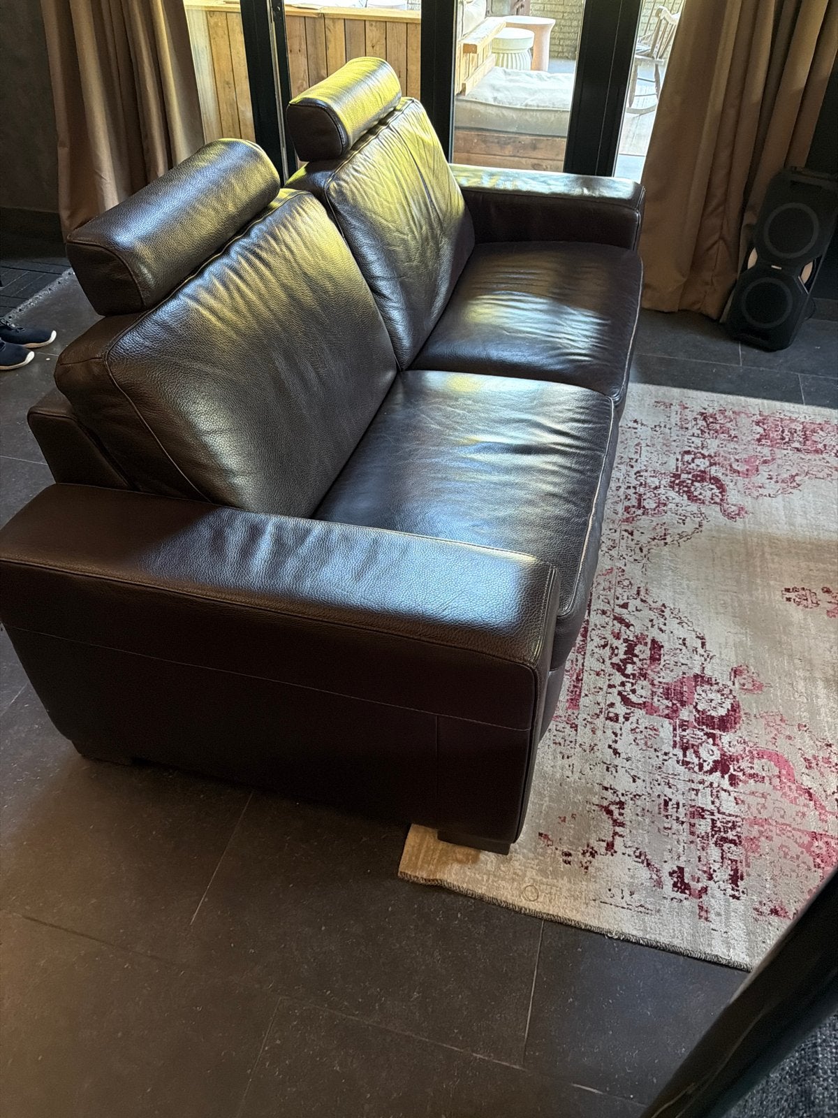 Bruine leren bank met 2x recliner voor mancave/bioscoop, Huis en Inrichting, Ophalen, Gebruikt, 150 tot 200 cm, Tweepersoons
