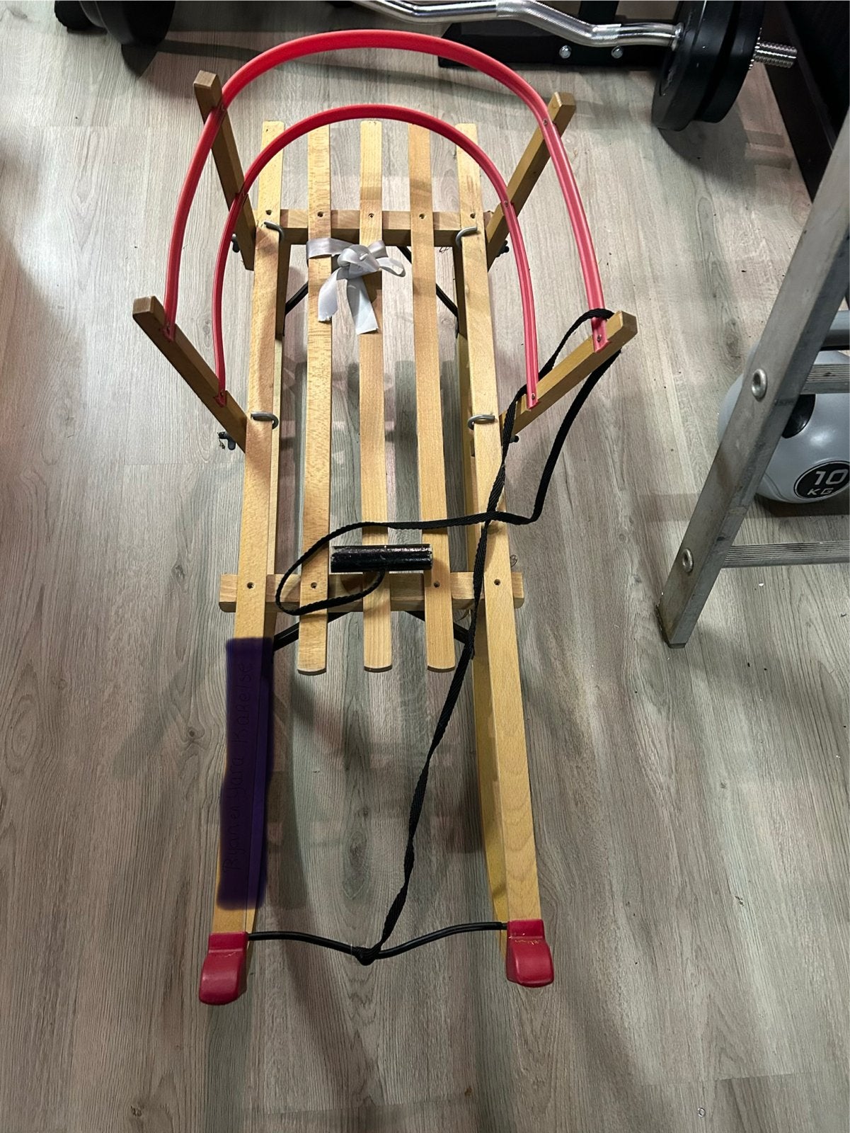 Houten slee met rugleuning, Ophalen, Rugleuning, Gebruikt, Hout