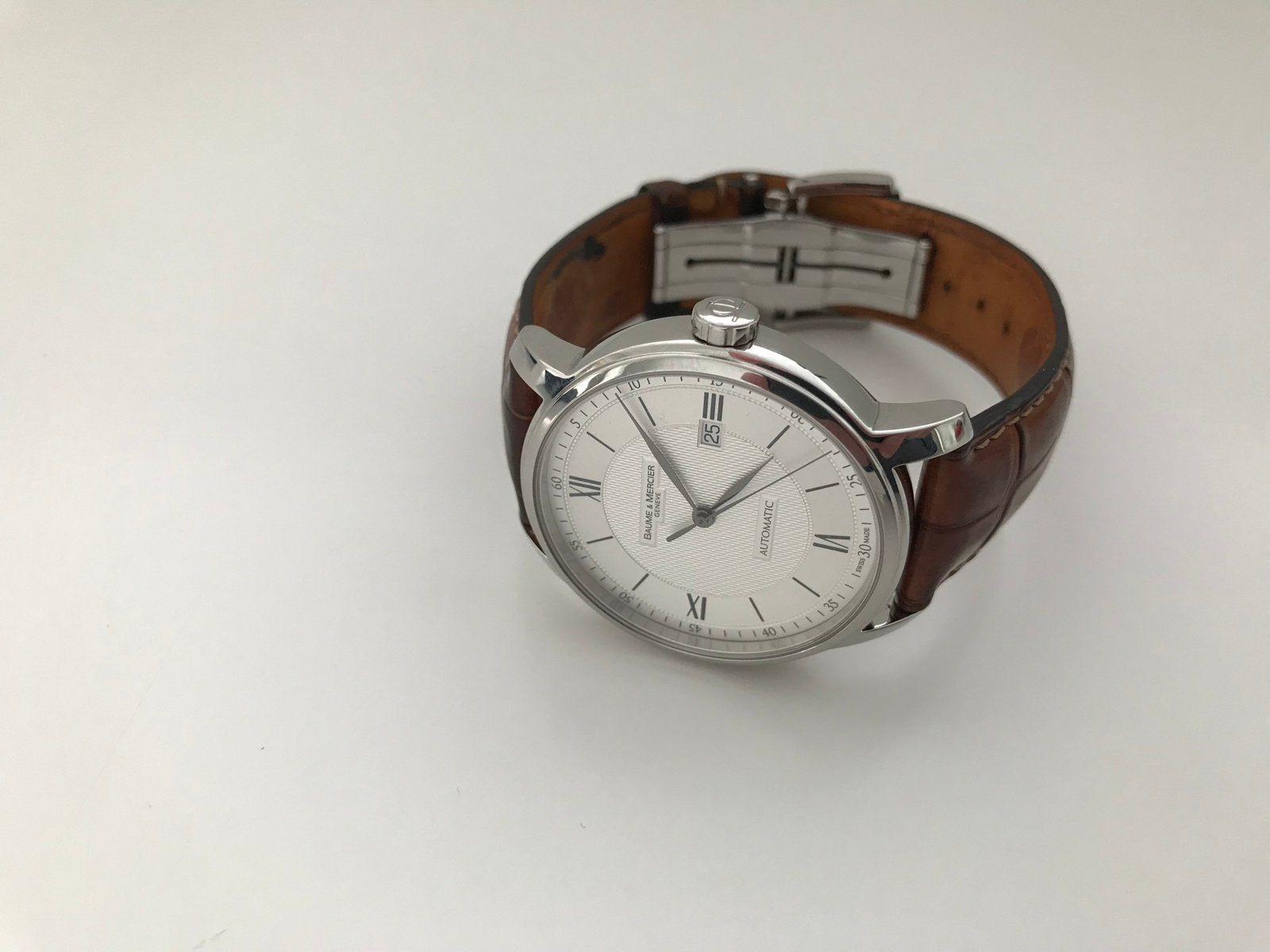 Horloge, Sieraden, Tassen en Uiterlijk, Horloges | Heren, Leer, Staal, Polshorloge, Zo goed als nieuw