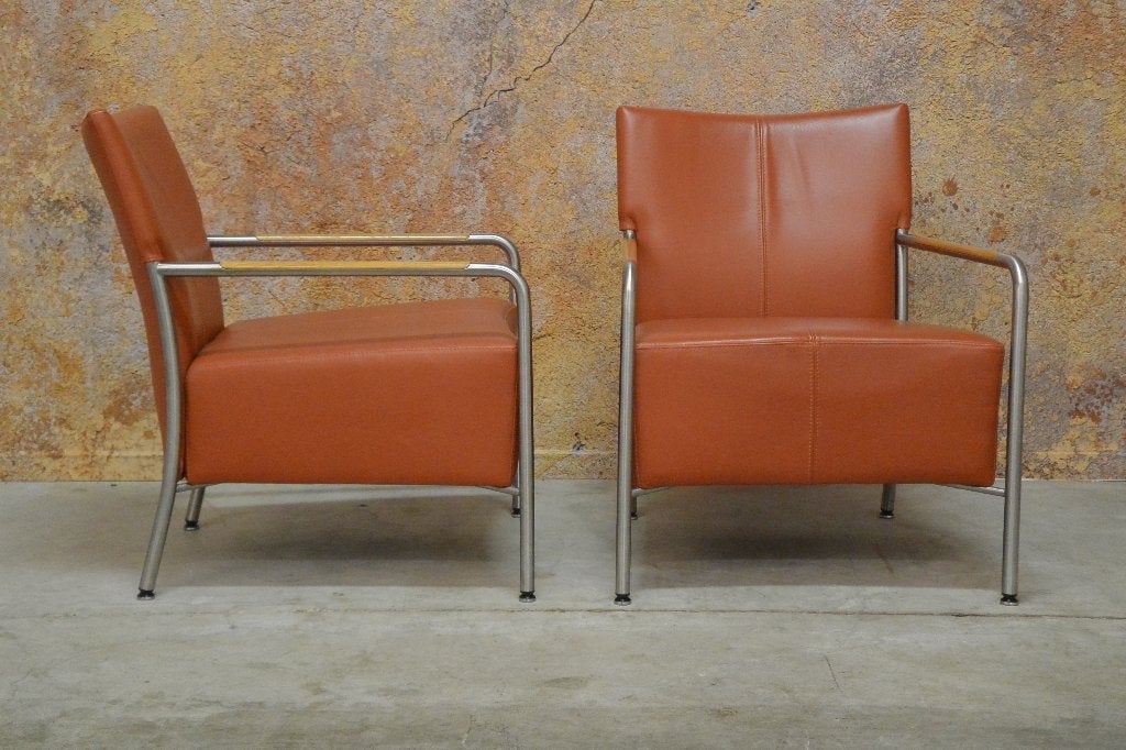 2 terrakleurige leren Bert Plantagie Class design fauteuils, Bert plantagie, 75 tot 100 cm, Ophalen of Verzenden, Leer