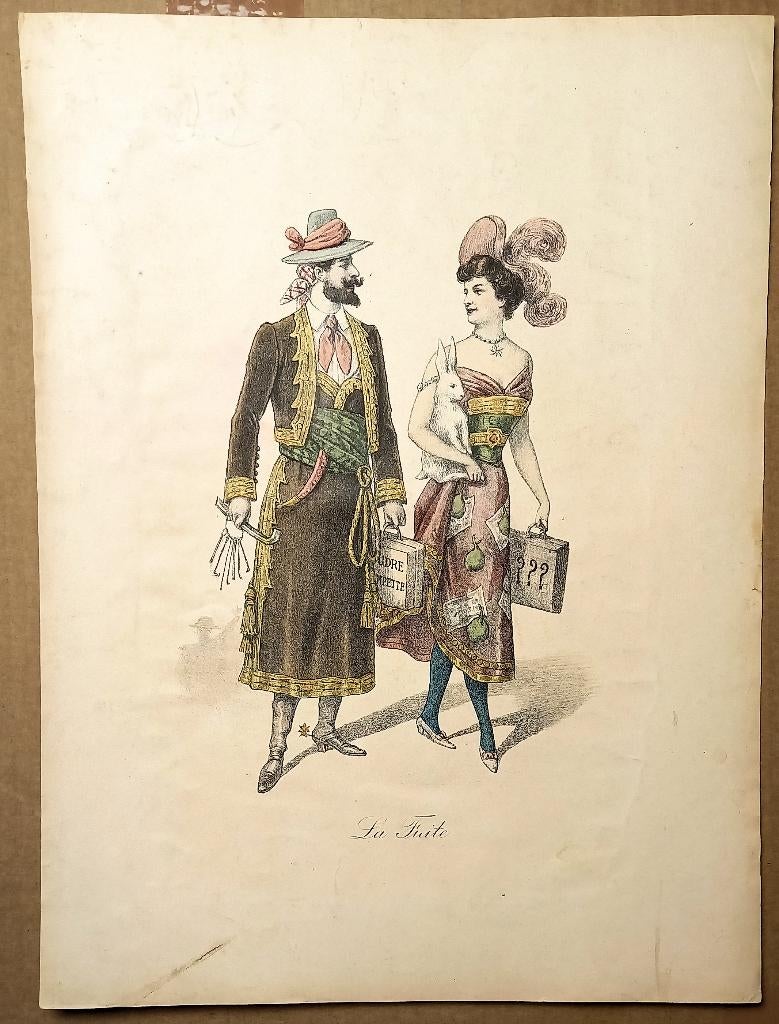 Prent La Fuite - Man en Vrouw (met konijn), Ophalen of Verzenden