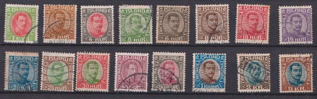 IJsland 1920; Koning Christian X, Michel 83-98, gebruikt., Ophalen of Verzenden, IJsland, Gestempeld