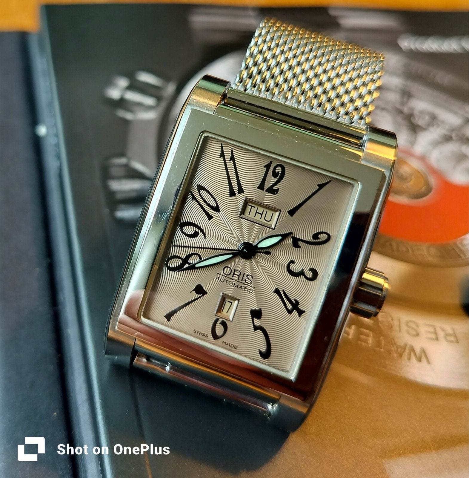 Oris Rectangular Day Date Horloge Full-set - Uniek!, Ophalen of Verzenden, Zo goed als nieuw, Overige merken