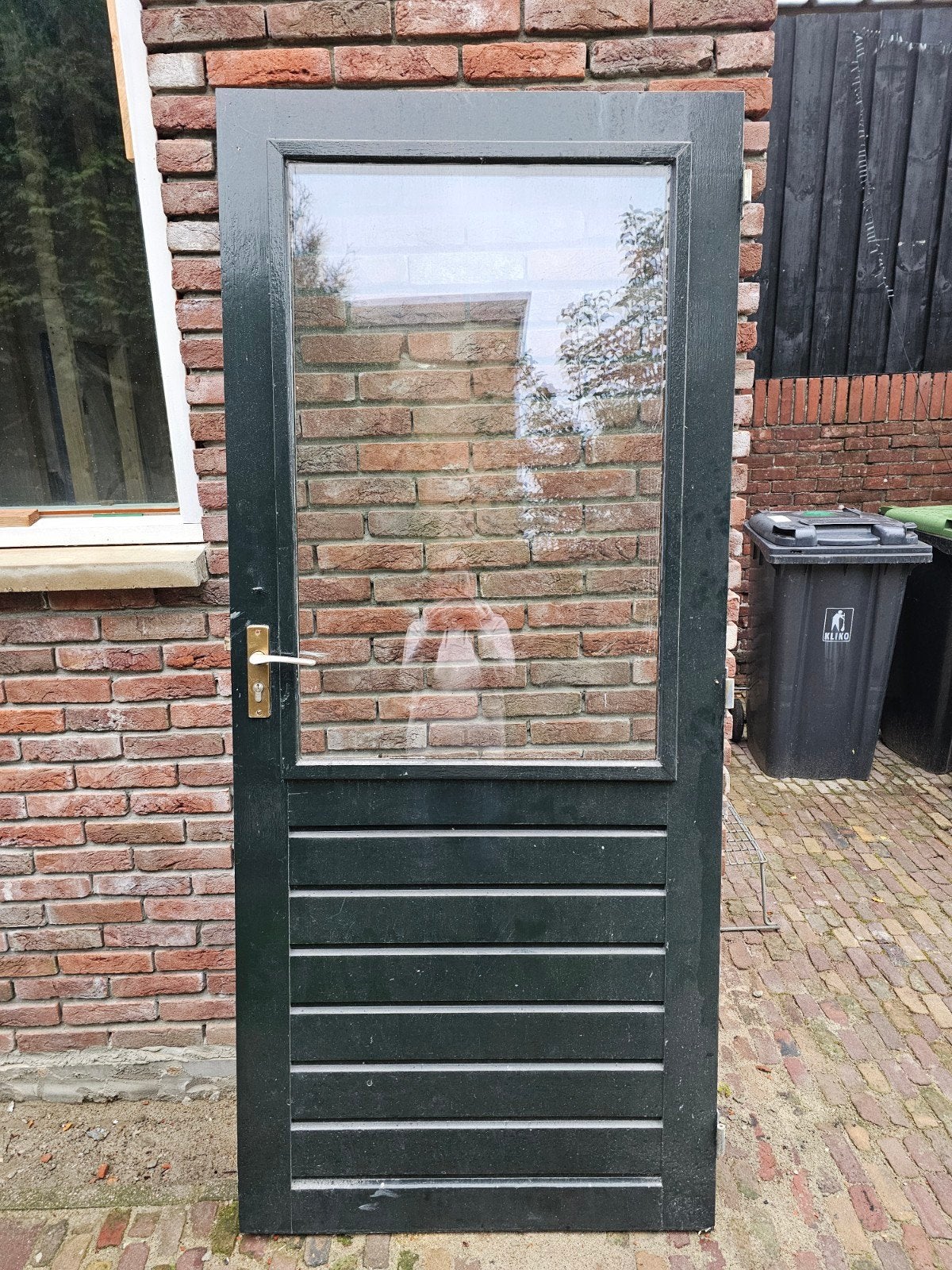 Buitendeur met dubbel glas - 88 cm breed, 2.02 m hoog, Doe-het-zelf en Verbouw, Gebruikt, 80 tot 100 cm, Ophalen of Verzenden