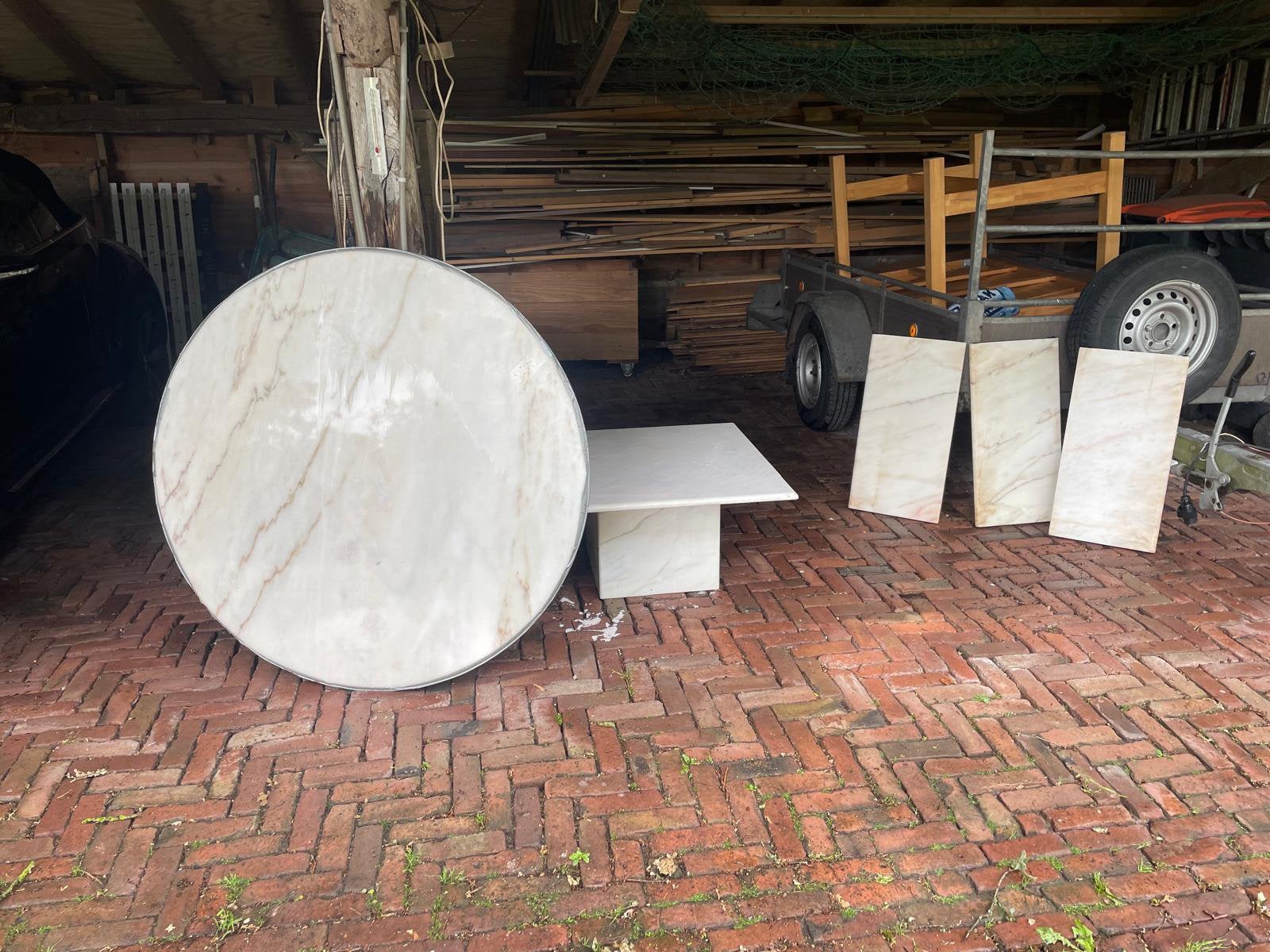 Ronde marmeren eettafel & hoektafel, Ophalen, Zo goed als nieuw, Rond, 100 tot 150 cm