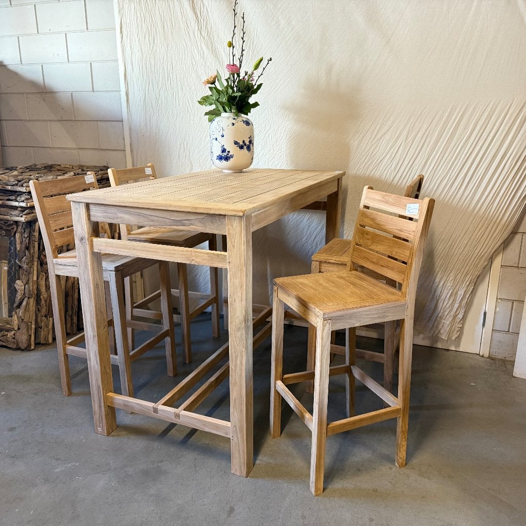 barset met 4 barkrukken / tuinset – massief teak - TTM Wonen, Ophalen, Taag 63, 2491 CS, Den Haag (Forepark), Teakhout, Nieuw