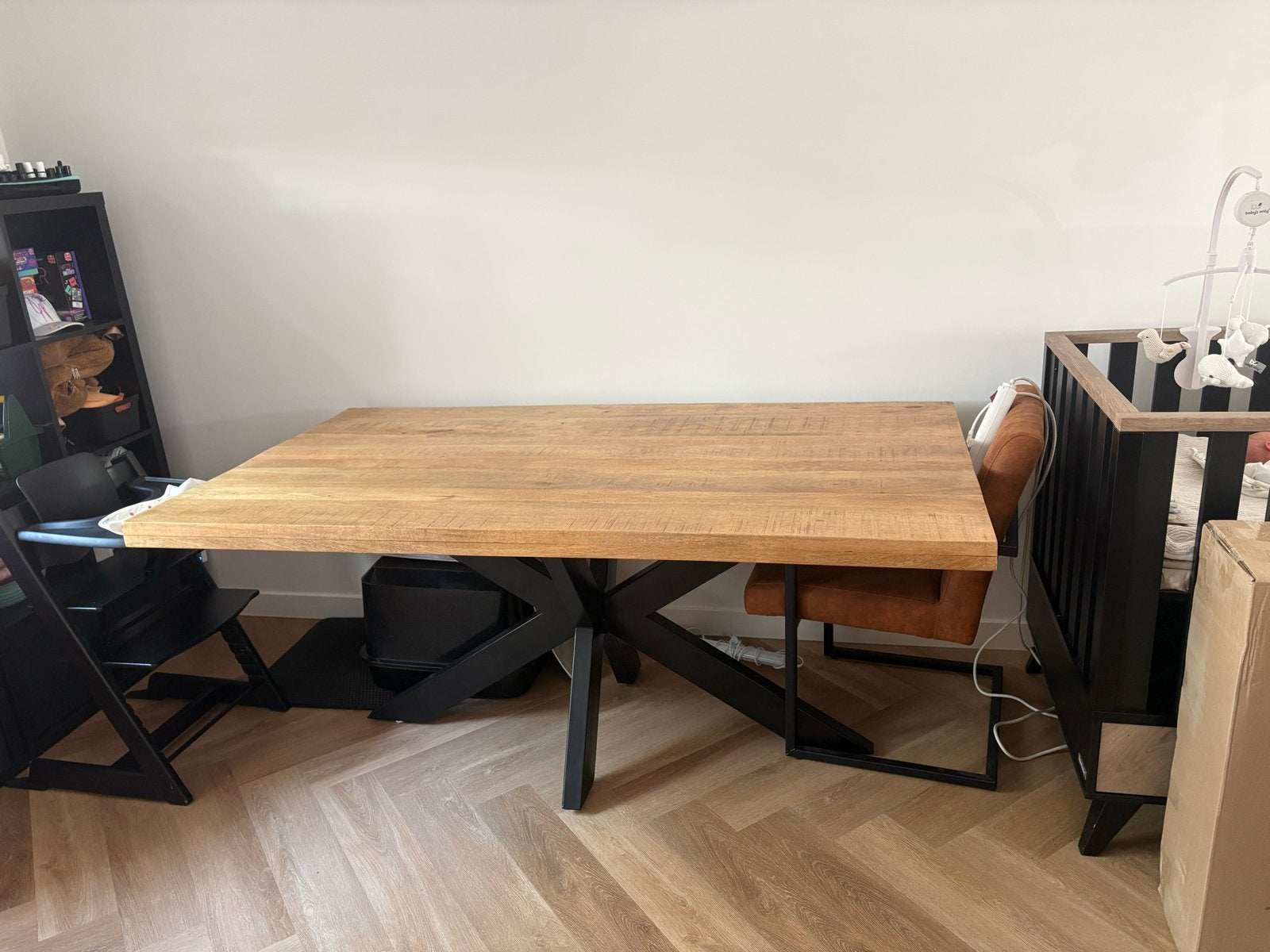 Mangohouten eettafel 180x100cm, Ophalen, Gebruikt, 100 tot 150 cm, 150 tot 200 cm