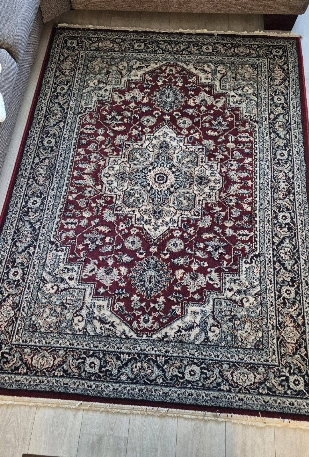 Stijlvol vloerkleed,  Bordeaux/beige., Ophalen of Verzenden, Beige, Rechthoekig