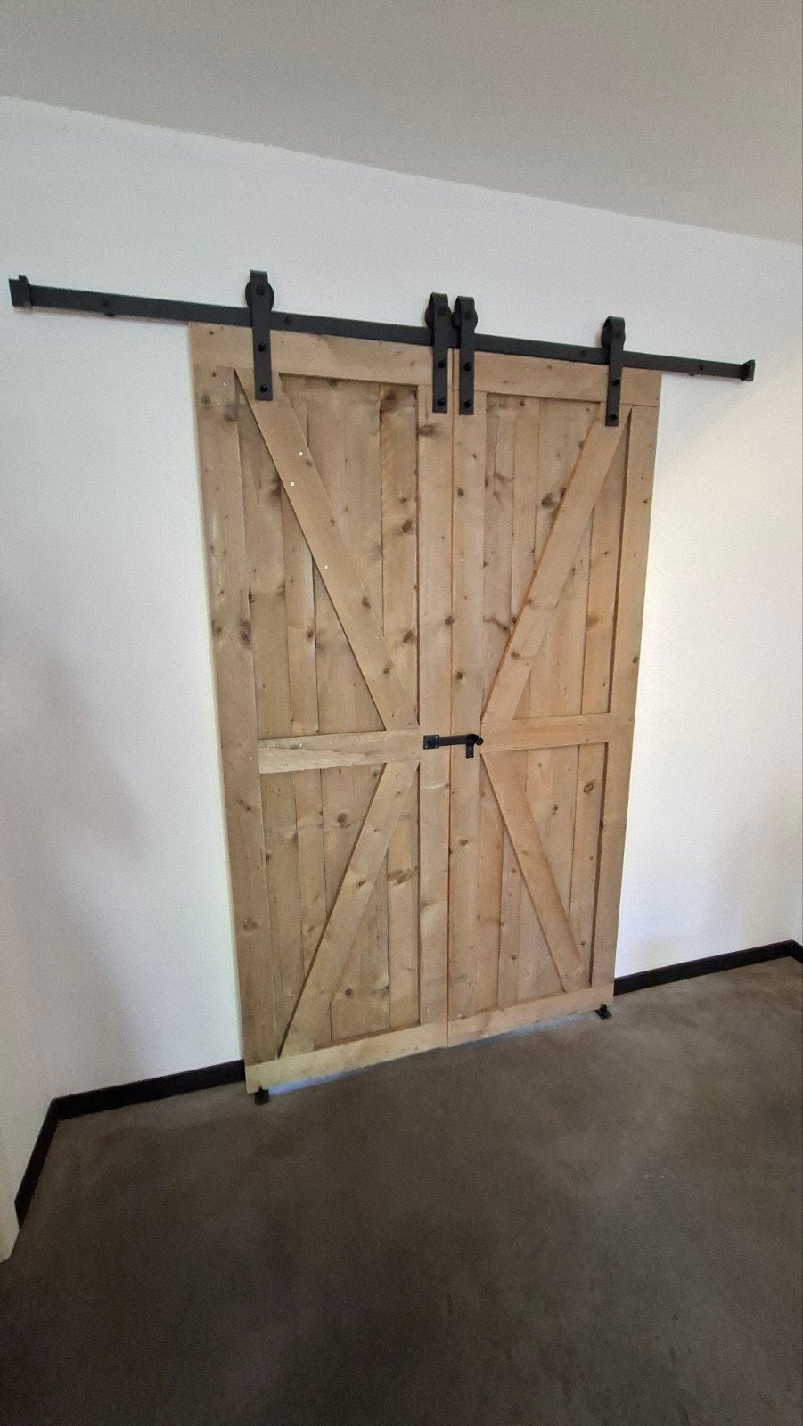 Barndoor dubbel schuifdeur steigerhout inclusief rail, Ophalen, Zo goed als nieuw, 115 cm of meer