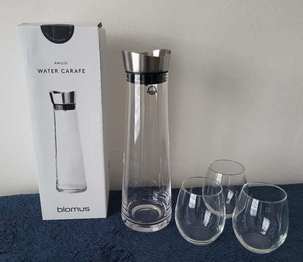 Blomus AMILIO waterkaraf 1100 ml NIEUW + 3 glazen, Verzenden, Overige typen, Nieuw, Glas