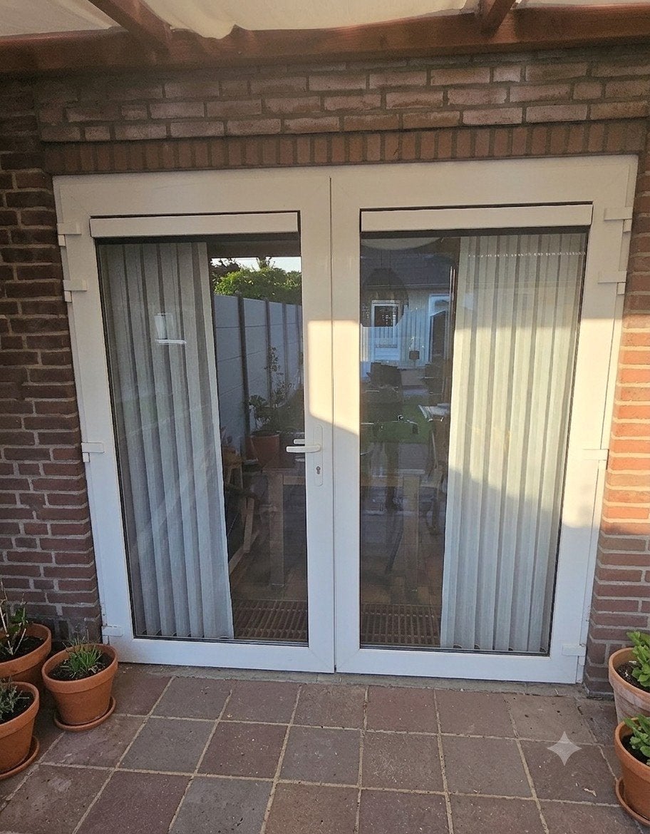 Witte kunststof tuindeuren met glas - zelf uithalen, 100 tot 120 cm, Gebruikt, 215 cm of meer, Ophalen of Verzenden