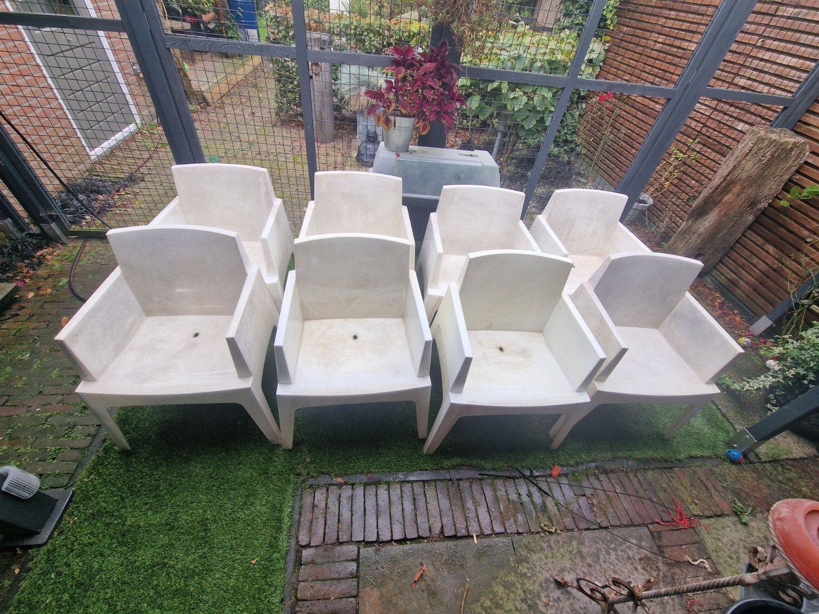 Witte siesta stoelen 8 stuks, Ophalen, Gebruikt, Kunststof, Stapelbaar