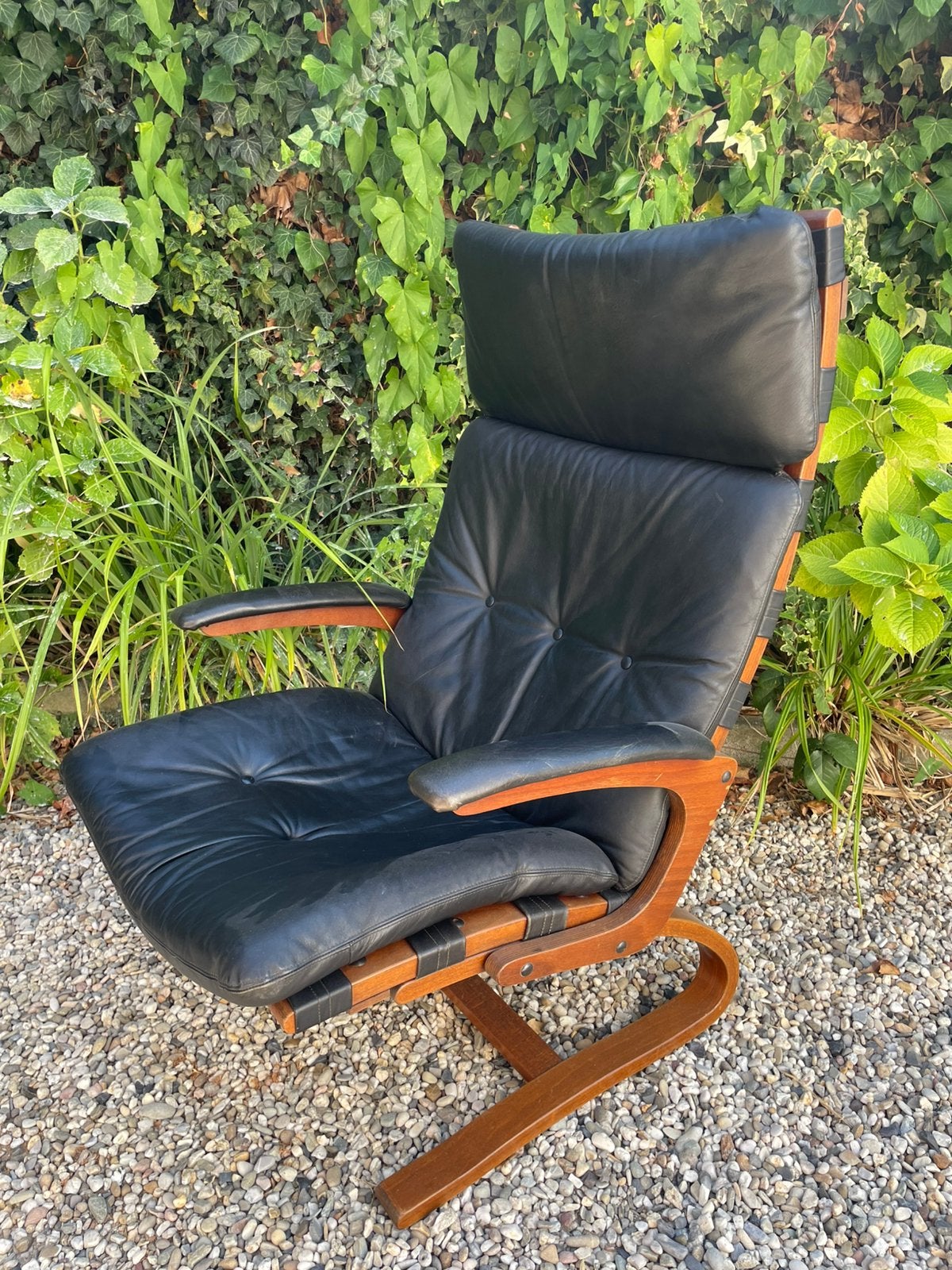 Supergave Vintage Retro Scandinavische fauteuil, Ophalen, Zo goed als nieuw, 50 tot 75 cm, Leer