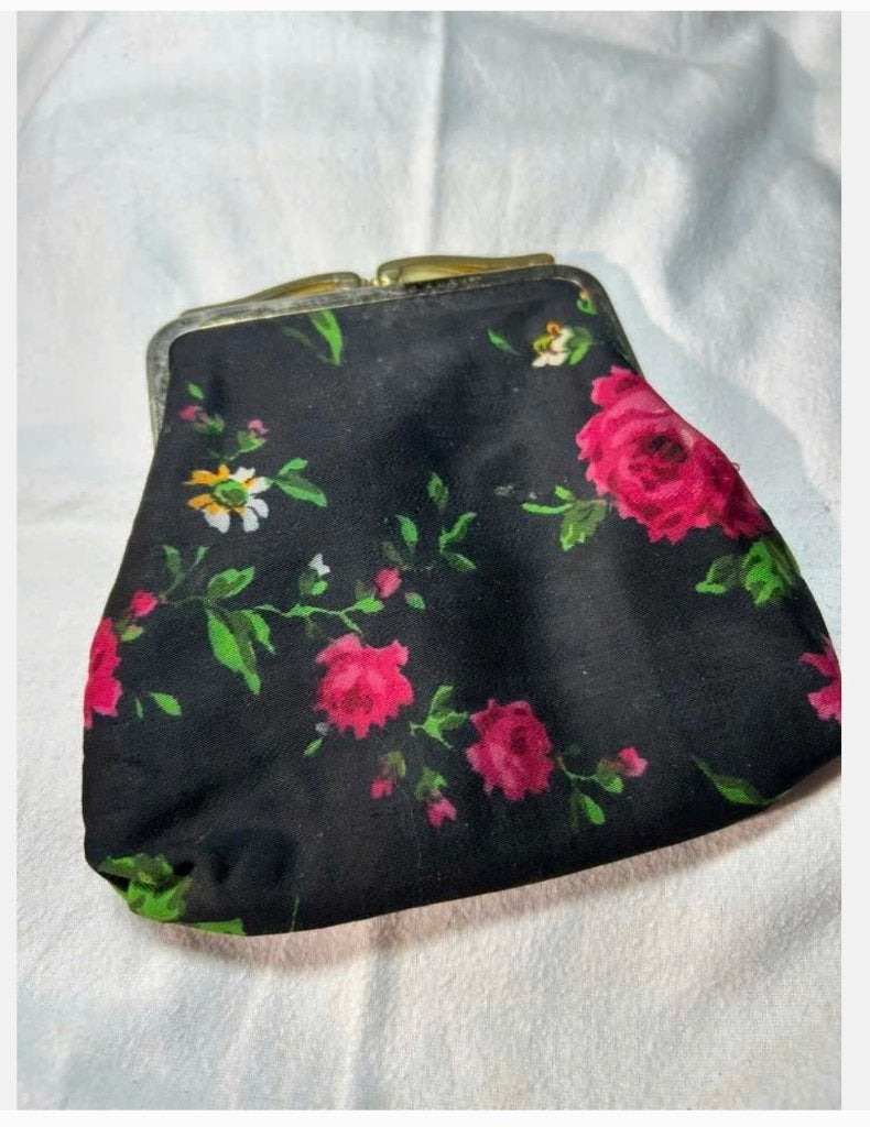 Vintage portomonaie, make-up tasje, jaren ‘60, bloemen, Ophalen of Verzenden