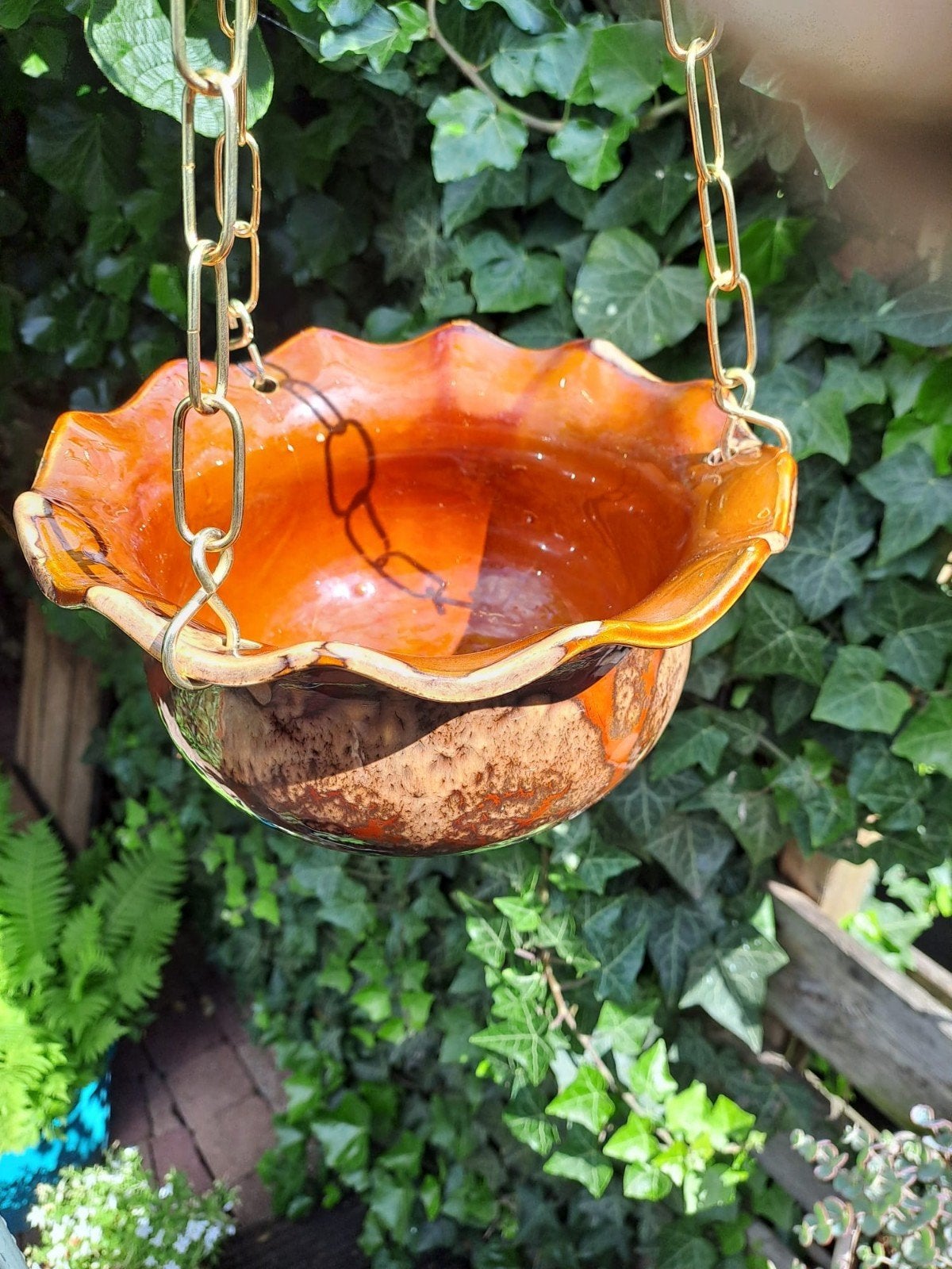 Decoratieve hangpot met ketting - Keramiek, Overige materialen, Gebruikt, Minder dan 30 cm, Minder dan 60 cm