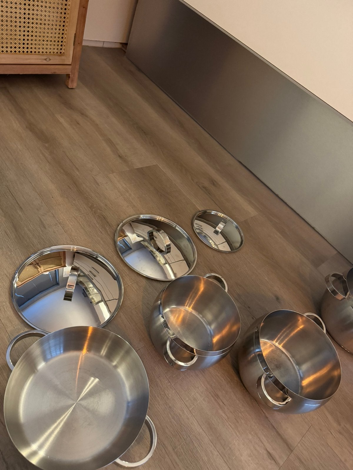 BK apple pannenset, Huis en Inrichting, Keuken | Potten en Pannen, Ophalen, Zo goed als nieuw, Rvs, Pannenset