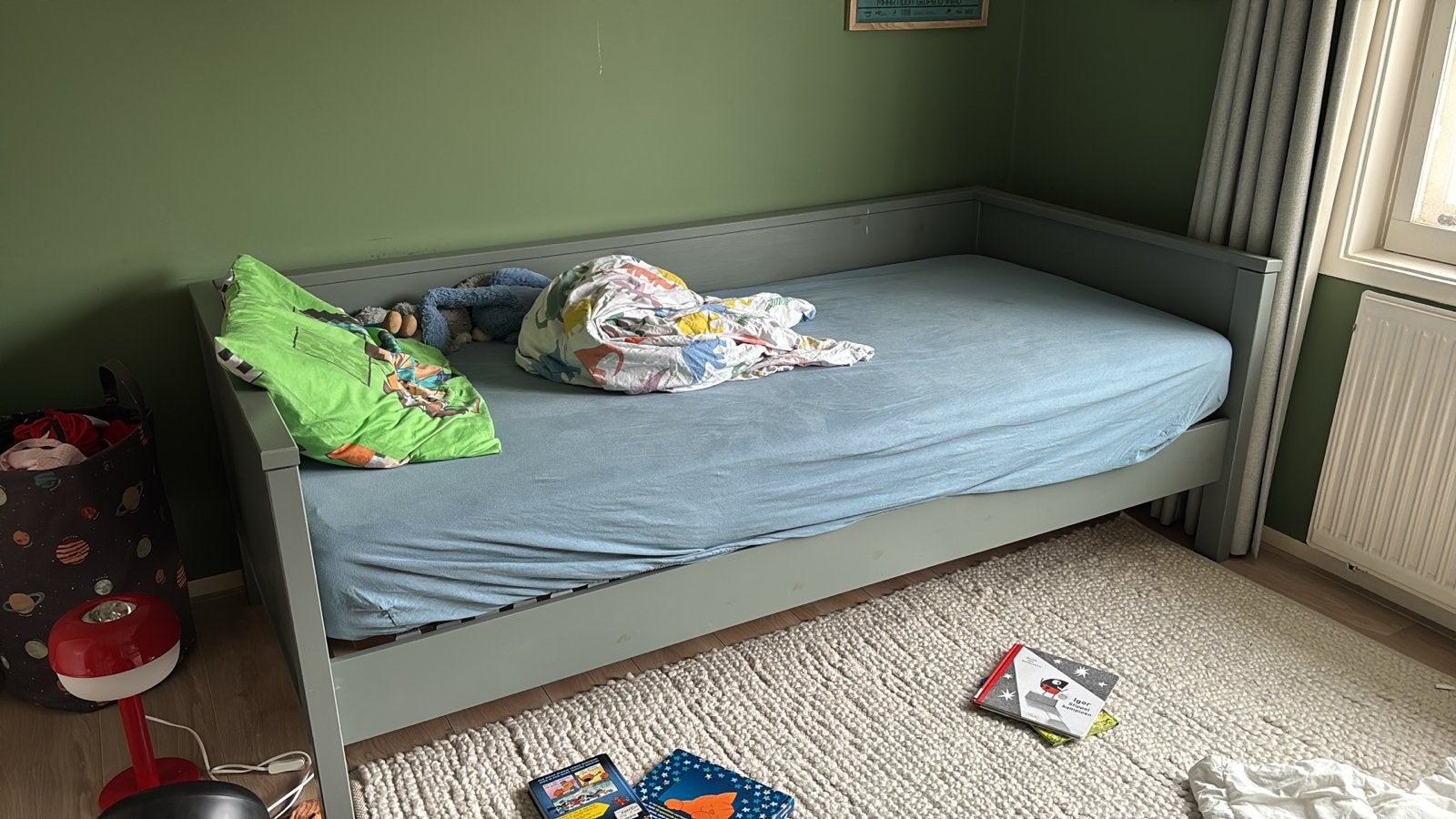 WOOOD Nikki bedbank – groen – 90x200 – houten bed, Ophalen, Gebruikt, 90 cm, Eenpersoons