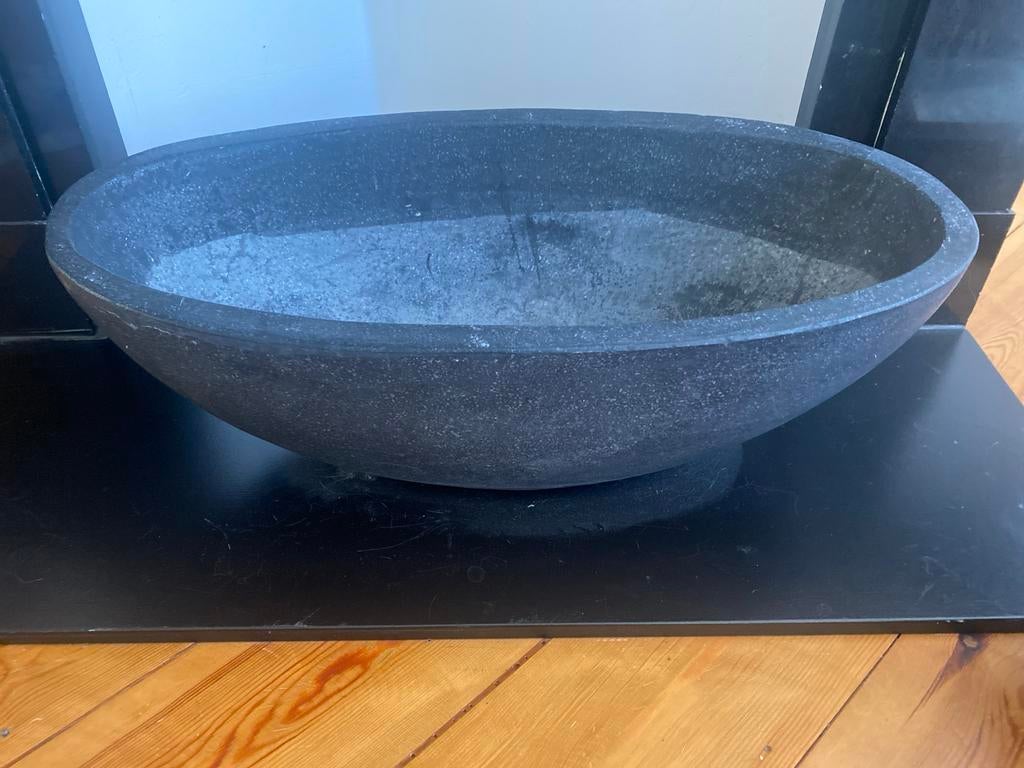 Decoratieve ovale stenen schaal/ plantenbak - Donkergrijs, Huis en Inrichting, Woonaccessoires | Schalen en Manden, Gebruikt, Schaal