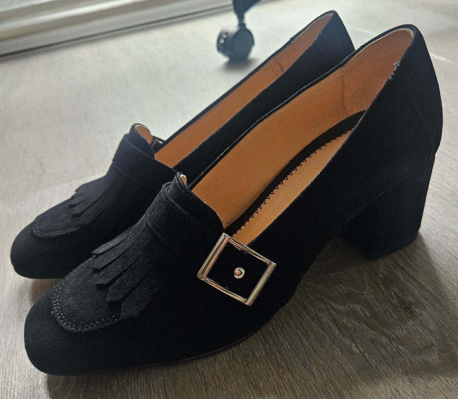 Nieuw Manfield Zwarte Suède Loafers Blokhak Maat 40, Ophalen, Nieuw, Zwart