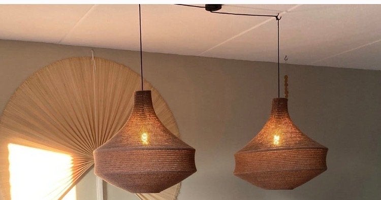 2x Gehaakte Viggo lampenkappen light and living, Bruin, Rond, Zo goed als nieuw, Textiel