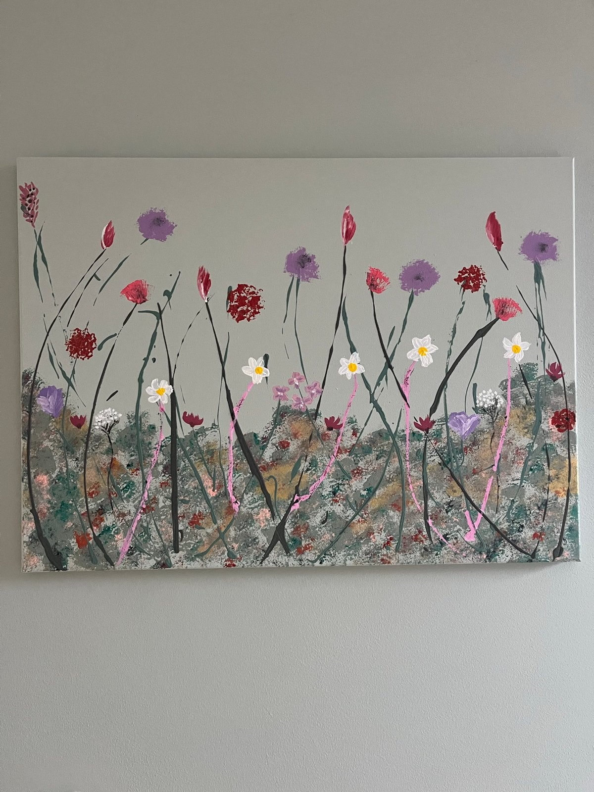 Veld met bloemen 75x55 cm, Ophalen of Verzenden