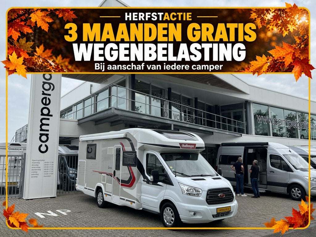 Challenger Graphite 348 QUEENSBED+HEFBED AUTOMAAT 170PK, Caravans en Kamperen, Automaat, Ford, 7 tot 8 meter, Bedrijf