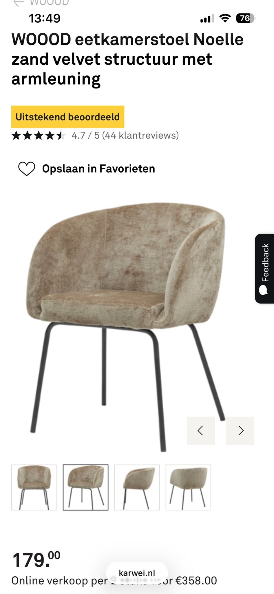 4 Eetkamerstoelen net nieuw, Ophalen, Overige kleuren, Zo goed als nieuw, Vier