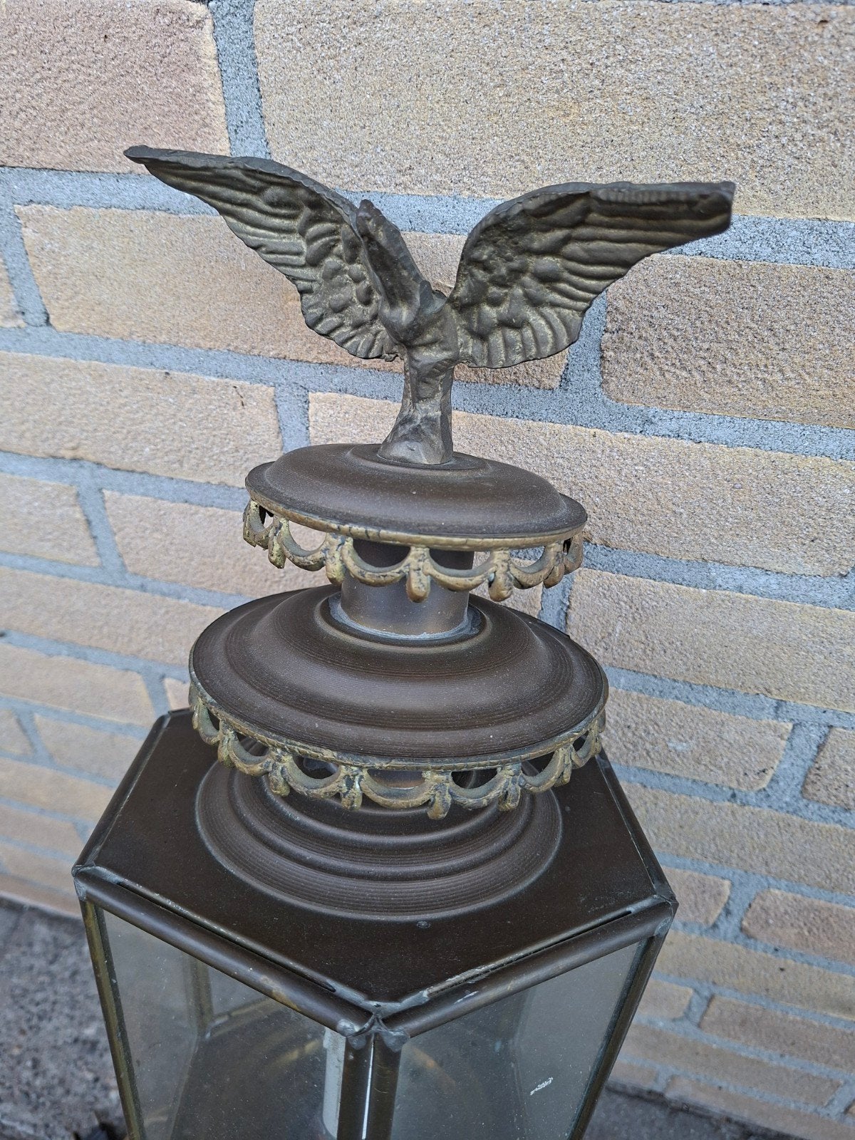 Antieke koperen buitenlamp met adelaar, Ophalen of Verzenden