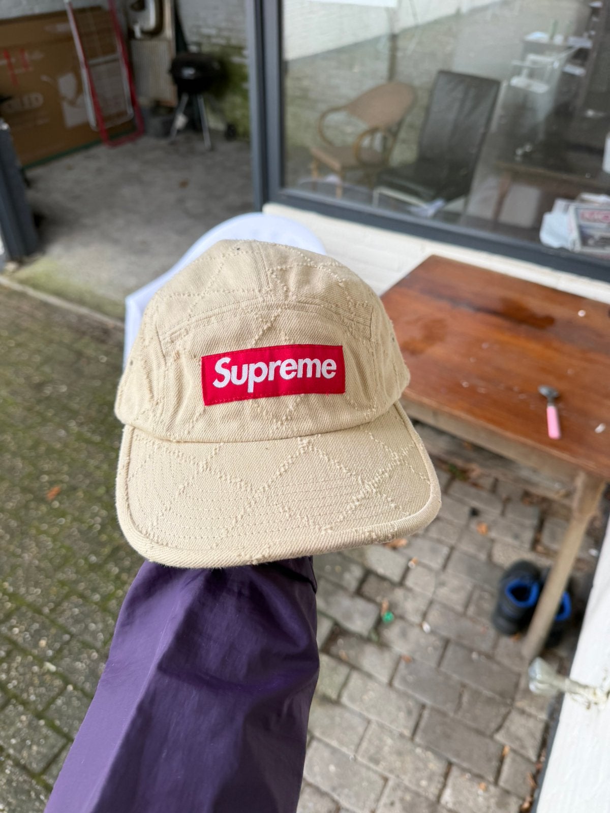 Supreme Punched Denim camp cap Beige FW23, Ophalen of Verzenden, Zo goed als nieuw