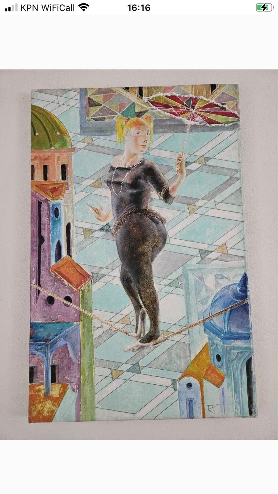 Olieverfschilderij van Rem Pirumov - Vrouw op koord, Ophalen, Textiel, Olieverf, Figuren