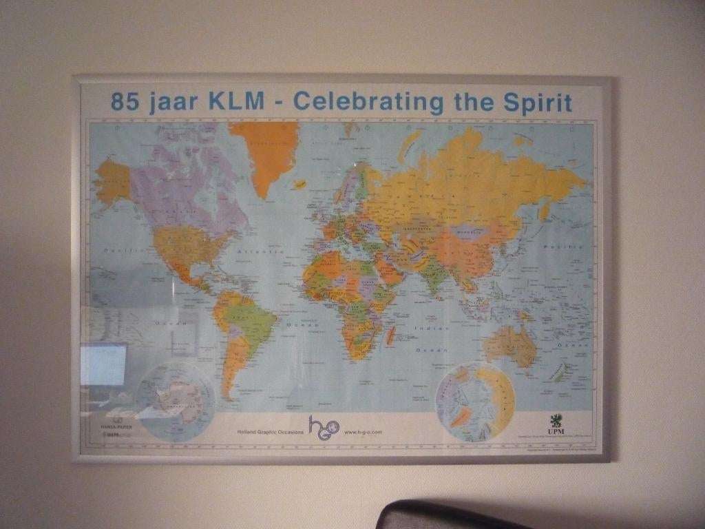 GROTE WERELDKAART  K.L.M., Ophalen, 1800 tot 2000, Wereld, Landkaart