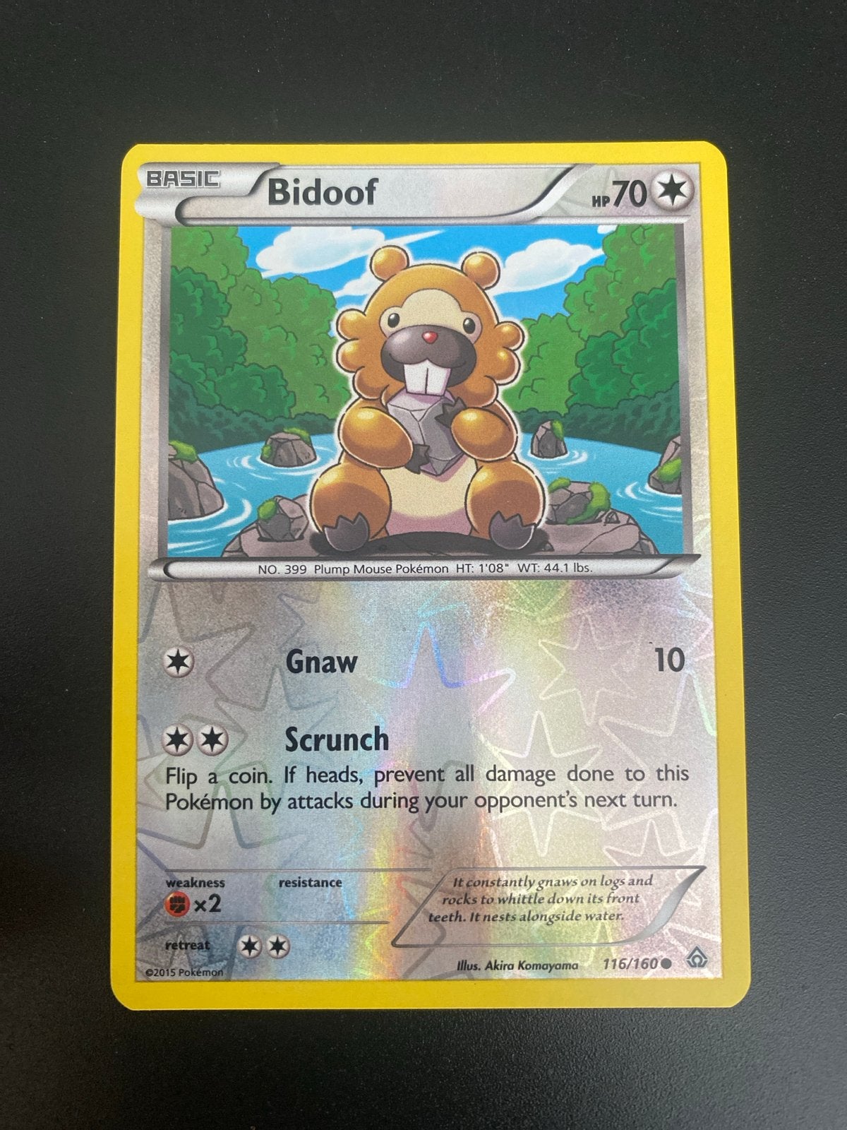 Bidoof 116/160 Rev. Holo XY Primal Clash (2015) NM!, Ophalen of Verzenden, Zo goed als nieuw, Losse kaart, Foil