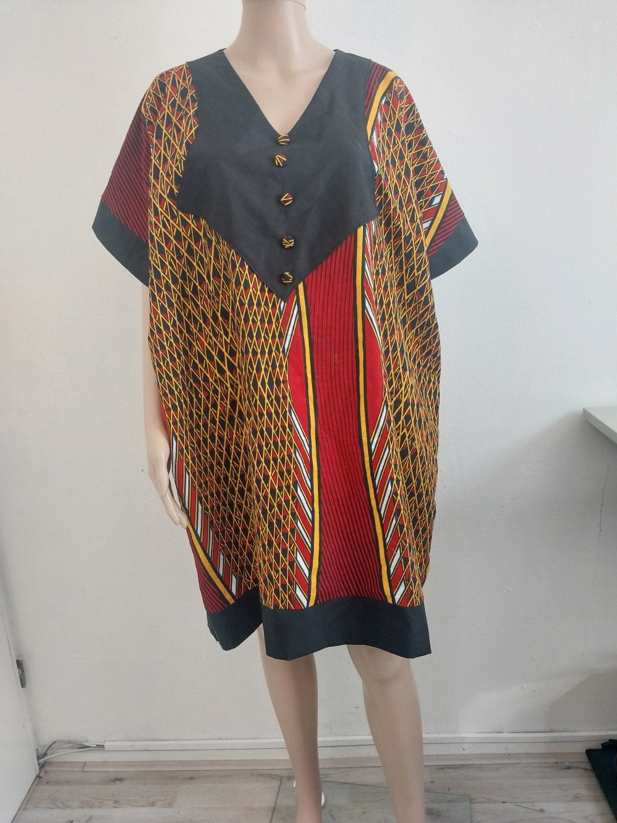 Handgemaakte Boubou Jurk van Premium Wax Katoen, Maat 42/44, Kleding | Dames, Meerkleurig, Maat 42/44 (L), Nieuw, Ophalen of Verzenden