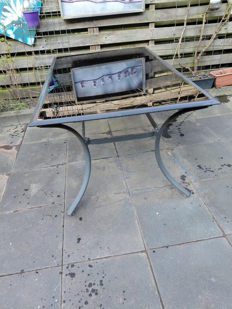 Tuintafel  met glasplaat zwart,  gebruikt, Ophalen of Verzenden, Gebruikt, Rechthoekig, Aluminium