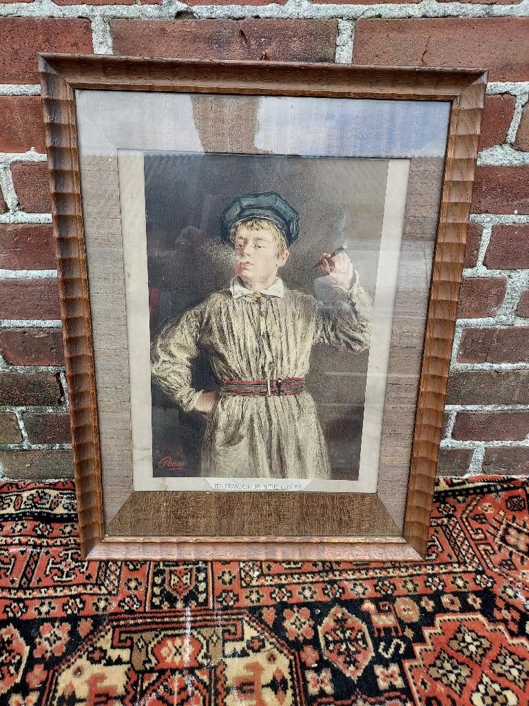 Antieke reclame litho voor sigaren., Antiek en Kunst, Ingelijst, 1800 - 1899, Portret, 42 cm