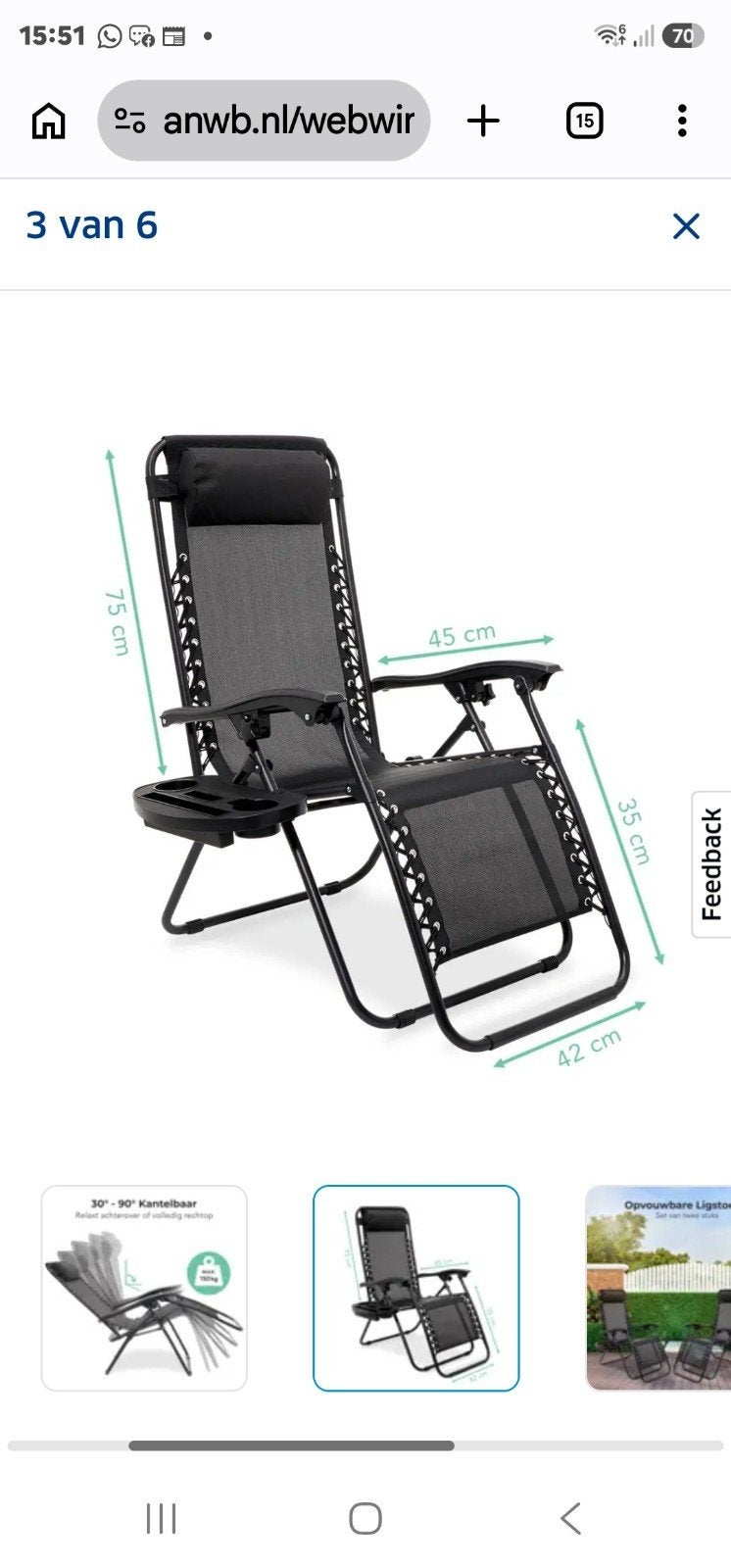 Opvouwbare ligstoel ( ANWB ), Tuin en Terras, Ophalen, Zo goed als nieuw, Aluminium