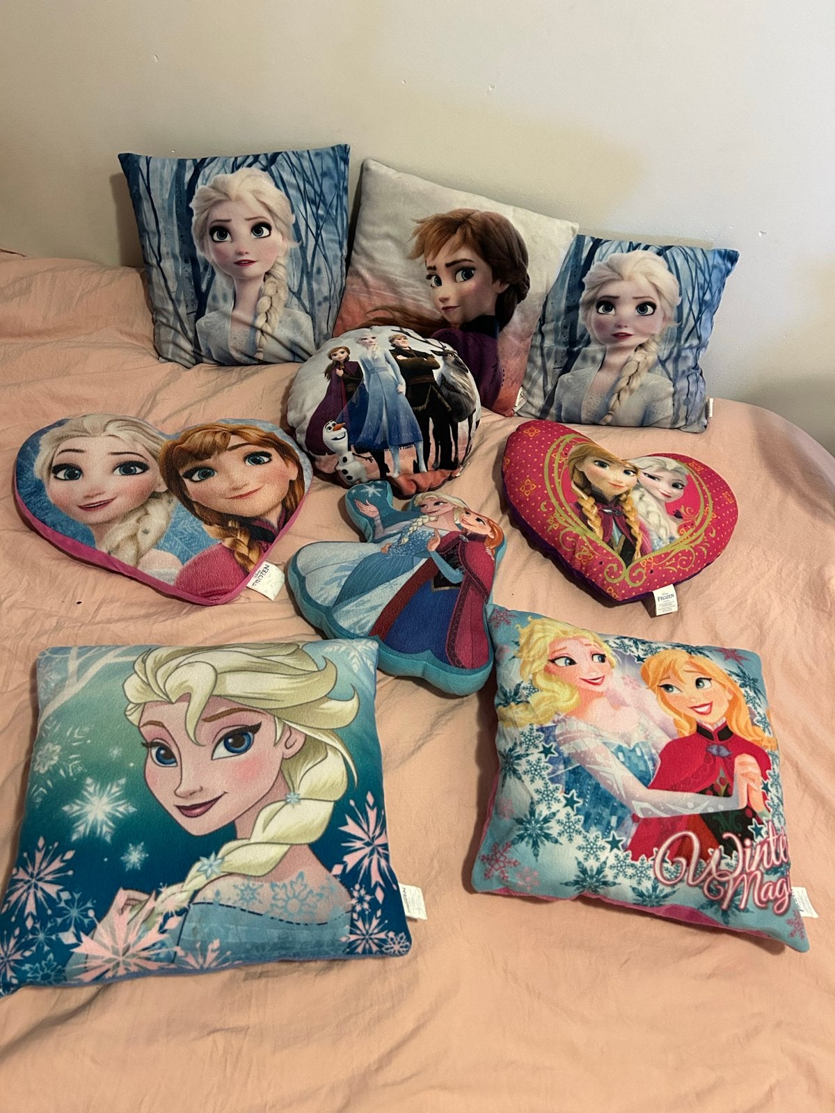 Frozen Elsa en Anna kussens - Zo goed als nieuw!, Meerkleurig, Met print, Vierkant, Ophalen of Verzenden