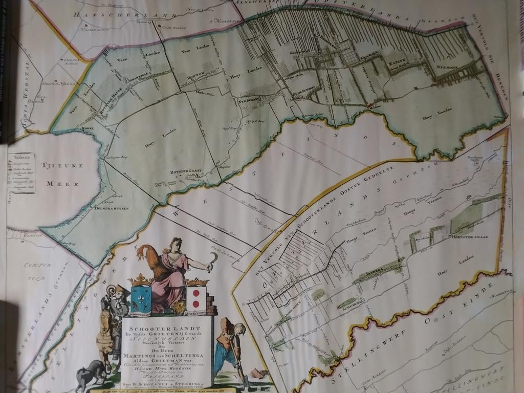 Antieke kaart Schoterland, Friesland - 18e eeuw, Verzamelen, Foto's en Prenten, Ophalen, Voor 1940