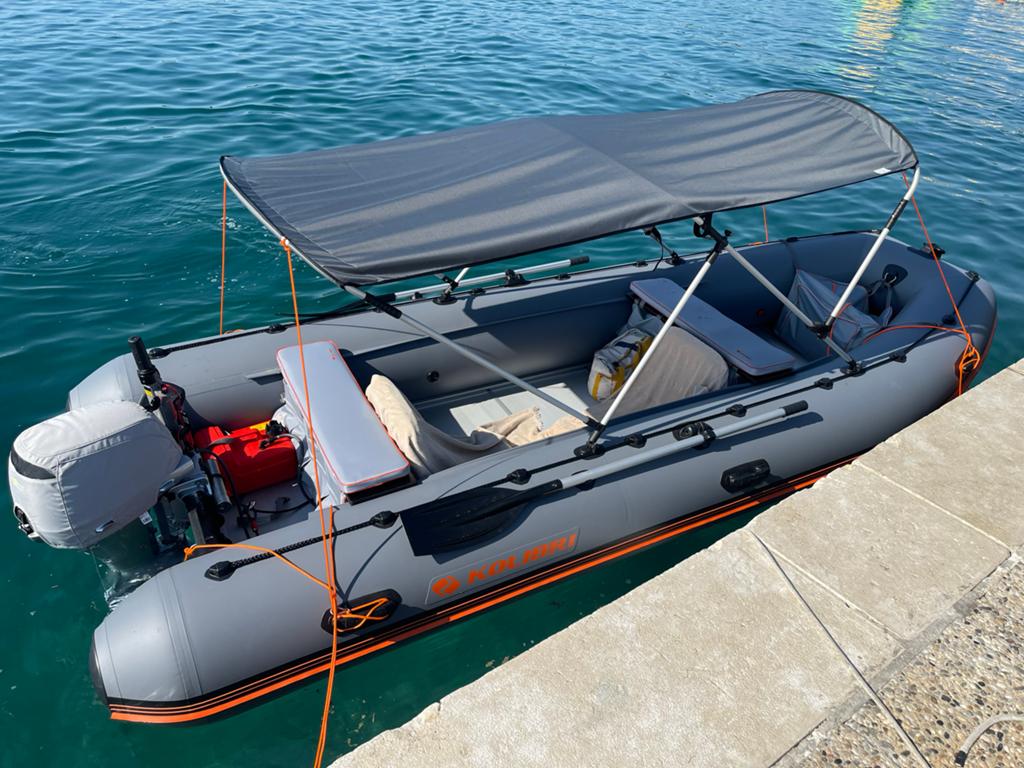 Kolibri KM-450DSL Rubberboot met 20pk Honda en I-trailer, Watersport en Boten, Rubberboten, Zo goed als nieuw, Kolibri, PVC, Inclusief motor