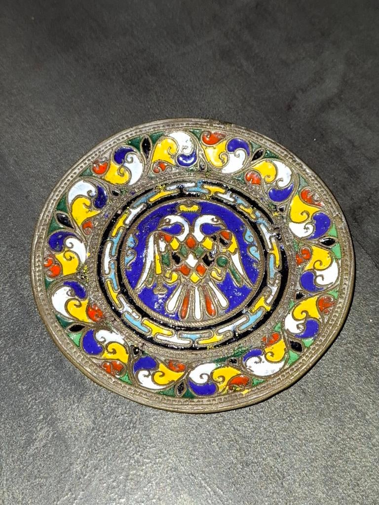 Antiek cloisonné schaaltje met dubbele adelaar, Ophalen of Verzenden