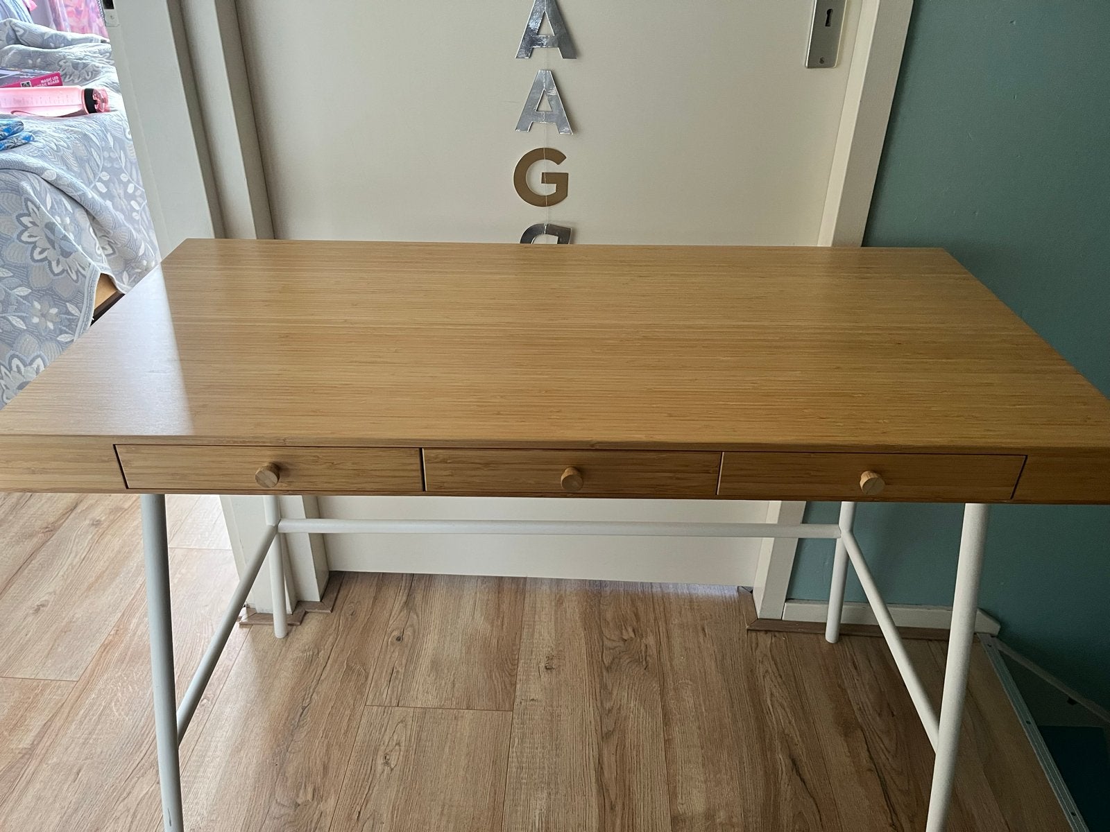 Stijlvol bamboe bureau met lades - IKEA LILLASEN, Ophalen, Gebruikt, Bruin, IKEA