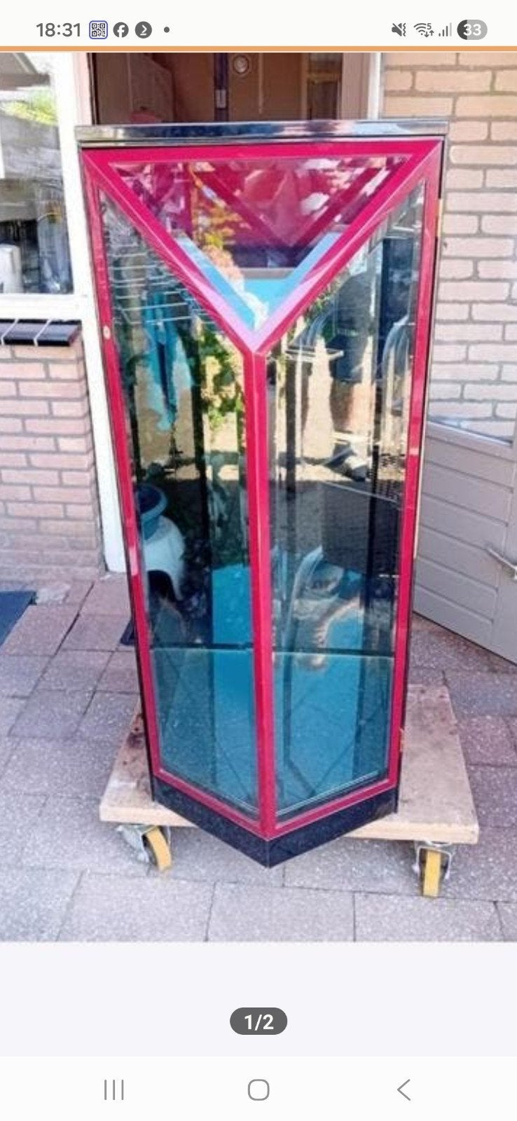 Te koop Glazen vitrine kast, Ophalen of Verzenden, 50 tot 100 cm, Minder dan 100 cm