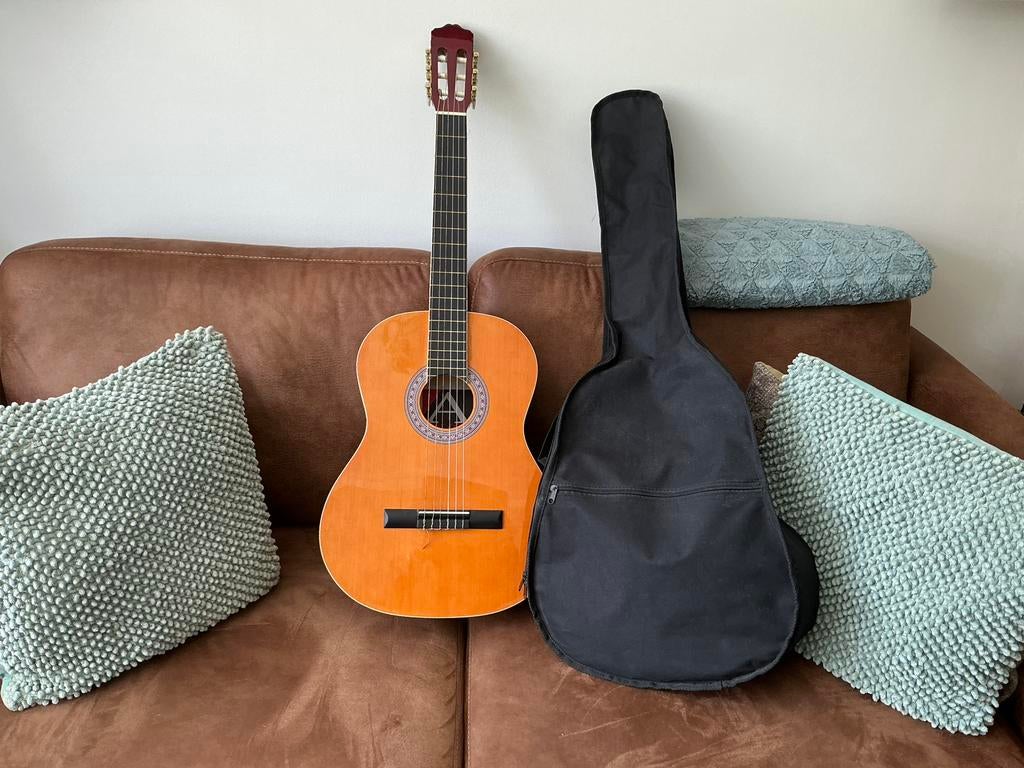Gitaar met hoes, Muziek en Instrumenten, Snaarinstrumenten | Gitaren | Akoestisch, Ophalen, Zo goed als nieuw