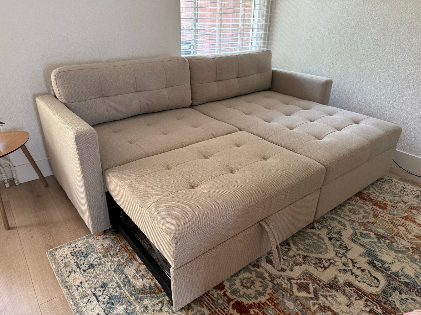 [SALE] Jysk Sofa bed TEGLHUSE chaise longue beige, Ophalen, 125 tot 150 cm, Hoekbank, Zo goed als nieuw