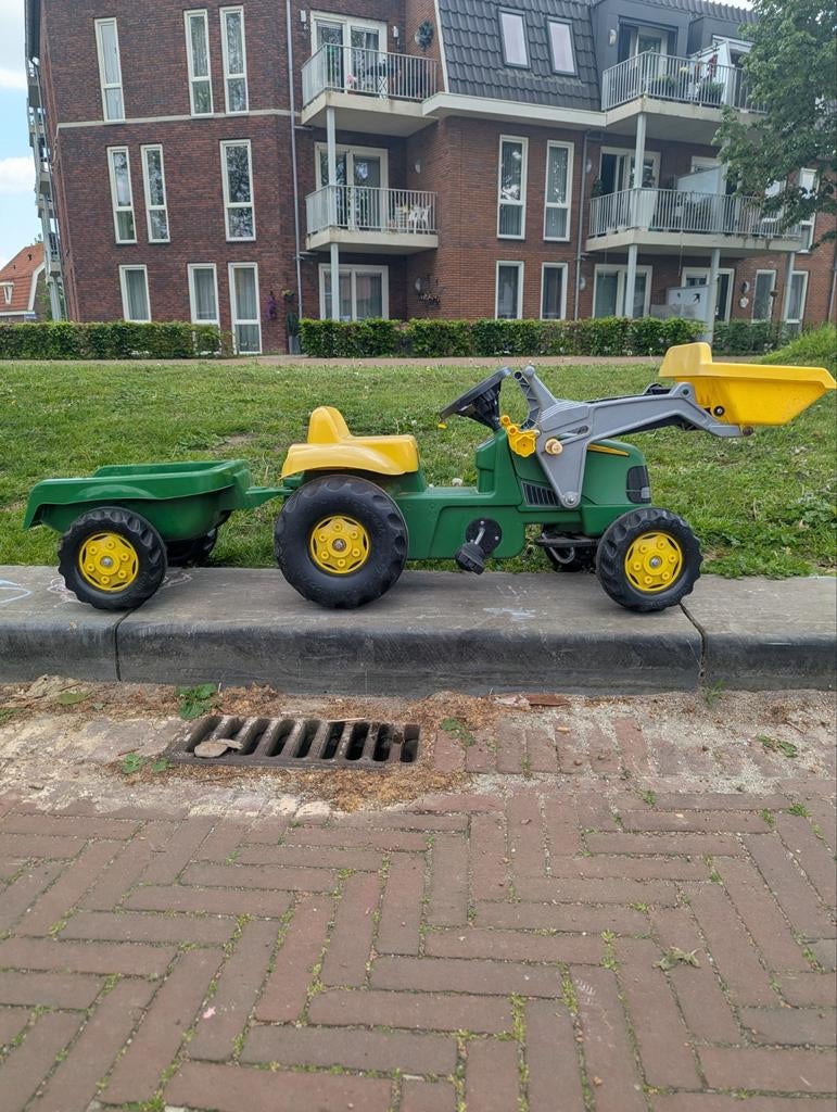 Rollytoys John Deere traptractor met aanhanger en voorlader, Ophalen of Verzenden, Gebruikt
