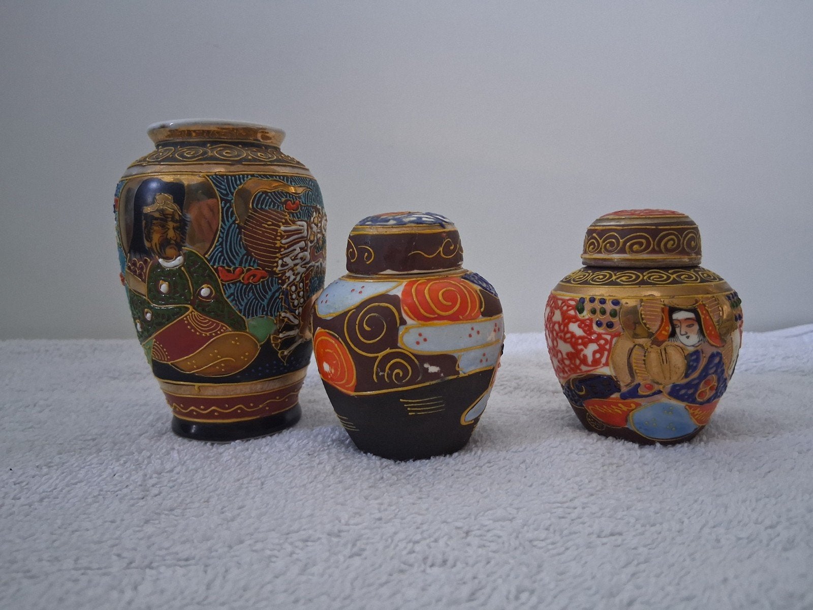Set van 3 Vintage Japanse Vazen/Potten - Handgeschilderd, Ophalen of Verzenden