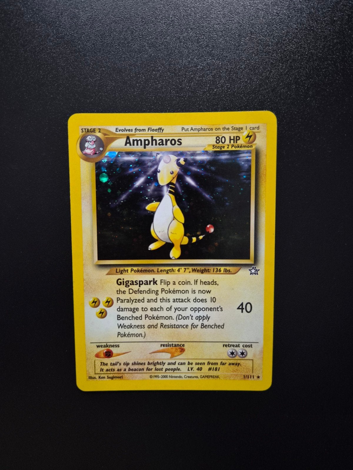 Ampharos 1 Pokemon Neo Genesis holo WOTC, Ophalen of Verzenden, Zo goed als nieuw, Booster, Foil